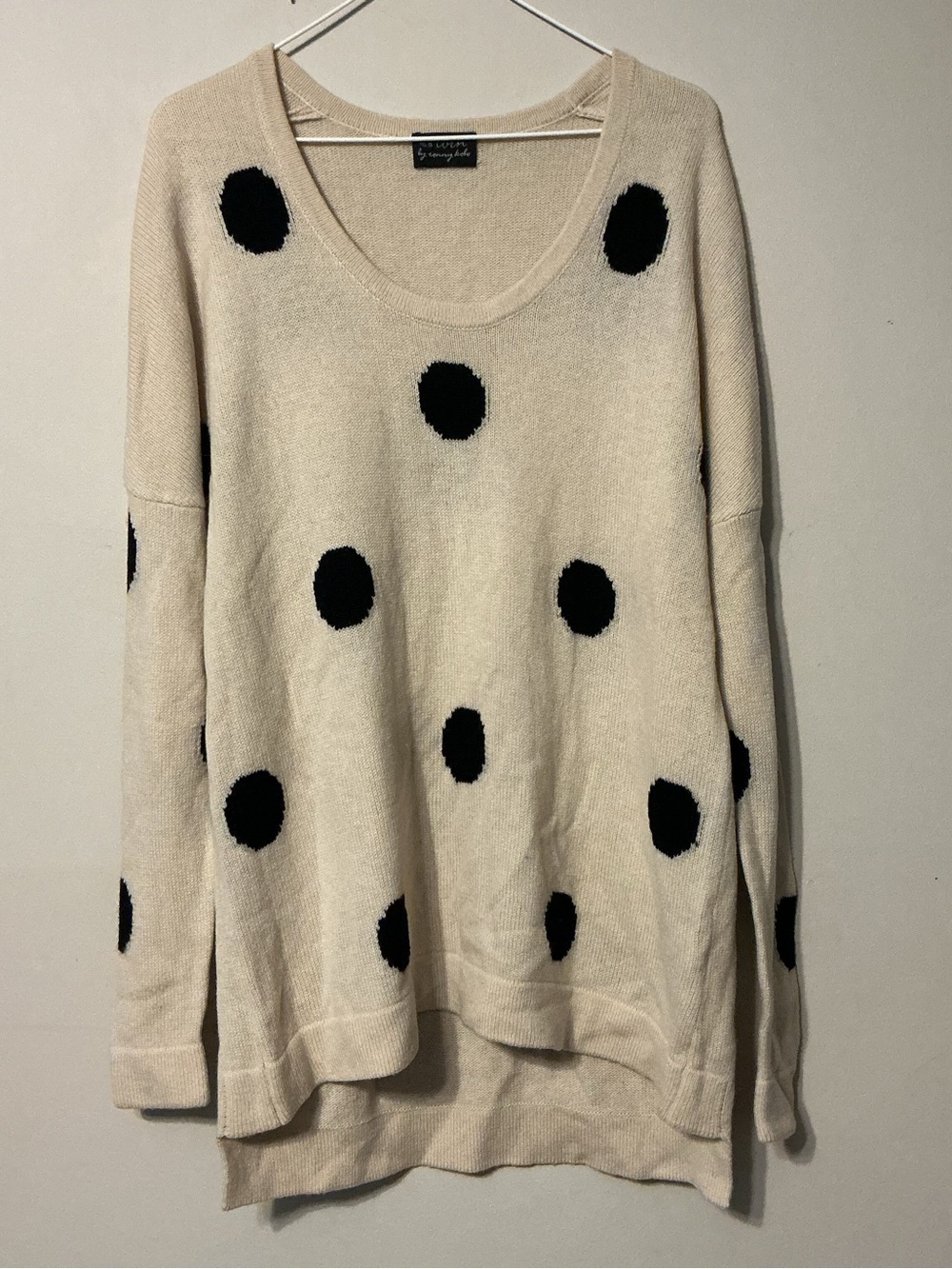 Torn by Ronny Kobo Cream Sweater with Black Polka Dots